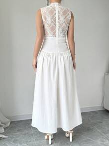 Chiquease 蕾丝拼接白色连衣裙