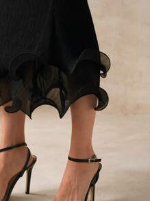 SHEIN X Phaith Montoya Anewsta Elegant Ruffle Hem Textured Bodycon Skirt - Black - View 7