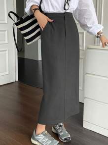 DAZY High Waist Split Back Skirt For Spring & Summer - Grey - View 3