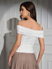 Modelyn Asymmetrical Neck Butterfly Appliques Ruched Tee