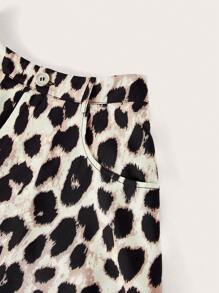 SHEIN Essnce Women's Summer Leopard Print Woven Double Layered A-Line Casual Shorts With 2 Side Pockets - Multicolor - View 7