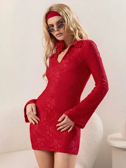 COSMINA Women Solid Lace Bodycon Dress