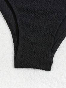 SHEIN Swim Traje de baño completo negro con ribete de volantes y pliegues, traje de baño de una pieza para el verano - Negro - Ver 6