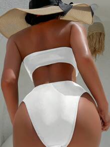 Swim SXY Bộ bikini đi biển mùa hè có dây buộc vòng màu trắng - trắng - Xem 2