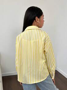 SHEIN 少女假日休閒格子紋織物長袖襯衫上衣 - 彩色 - 查看 2