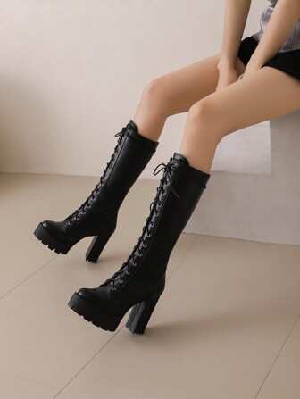 Chunky Heel Tall Riding Boots For Women, Spring/Autumn New Arrivals, Back Zipper, Slim Thick Legs, Over-The-Knee High Heel Boots,Party