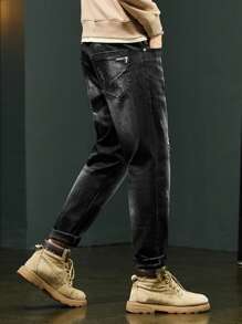 Quần jean co giãn màu trơn đơn giản hàng ngày cho nam - màu đen - Xem 4