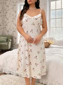 CottageSlumber قميص نوم بتطريز زهري وتريم دانتيل