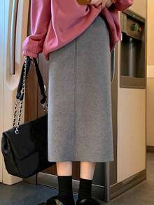 Women's Solid Color Simple And Minimalist A-Line Skirt For Daily Wear, Slim Fit - Grey - View 1