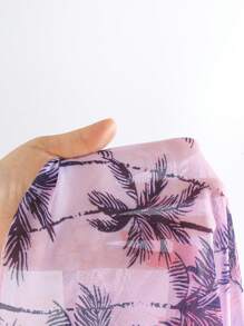 1 套年轻女孩热带椰子树印花连体泳衣 + 罩衫 - 彩色 - 查看 3