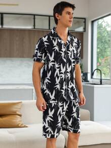 Men Allover Print Short Sleeve Top & Shorts PJ Set / Pajama Set - Multicolor - View 9