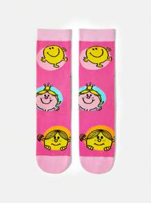 Mr Men Little Miss X SHEIN 2 Pairs Women's Cartoon Printed Mid-Calf Socks - Multicolor - View 9
