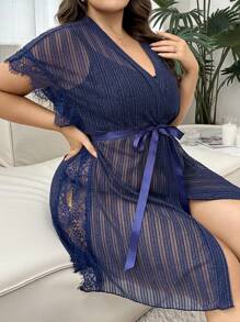 Sexy Plus Size Sheer Gold & Silver Threaded Nightgown