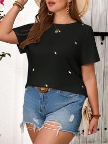 SHEIN Frenchy Tee-shirt brodé avec motif d'ananas pour l'été - Noir - Voir 3