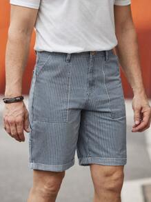 Manfinity Homme Shorts de mezclilla para hombre, con estampado de rayas