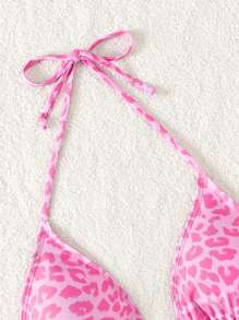 Swim Mod 2025 女式豹纹露背系带性感比基尼上衣，适合海滩度假夏季 - 淺粉色 - 查看 5