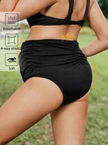 SHEIN Bottom de bikini plisada de unicolor con cobertura total para maternidad, a juego para vacaciones de verano