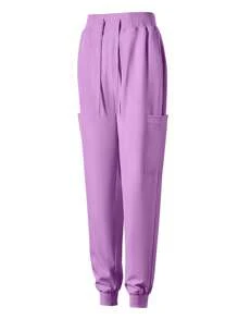 女士手术服制服慢跑裤弹力面料透气护士工作服手术服套装带口袋 - 淡紫色 - 查看 7