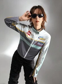 SHEIN 1件青少女短款立領外套，秋季款 - 灰色 - 查看 4