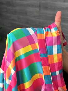 Slaydiva Plus Size Màu Sắc Thanh Lịch Kẻ Sọc Nửa Cài Khuy Tay Dài Thẳng Áo Sơ Mi Form Rộng, Mùa Thu Đông - Nhiều màu - Xem 6