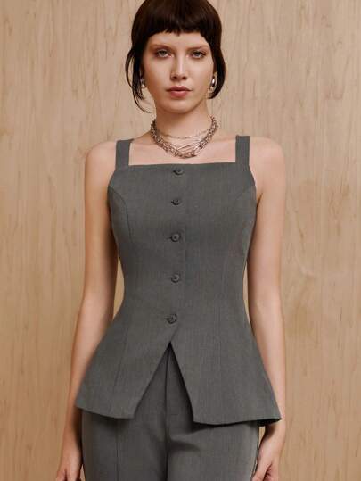 MONSE Oxana Designer Women Button Front Split Hem Cami Top, For Summer, Holiday, Spring, Going Out, Festival