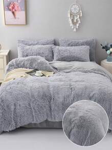 Ensemble de literie en peluche unie de 3 pièces, housse de couette pour couette en duvet pour enfants, taille complète, convient pour la chambre à coucher, la chambre d'amis ou la chambre universitaire, ensemble comprenant : 1 housse de couette avec fermeture éclair + 2 taies d'oreiller (noyau interne non inclus)