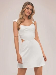 Forever 21 實色荷葉邊露腰緞面派對白色迷你裙 - 白色 - 查看 1