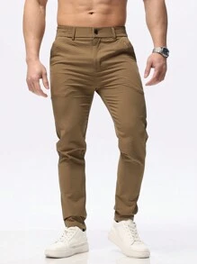 Men's Straight-Leg Casual Pants, Versatile Long Trousers - Khaki - View 3