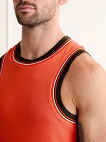 Forever 21 Áo ba lỗ cho nam có cổ cao tương phản màu cam - trái cam - Xem 4