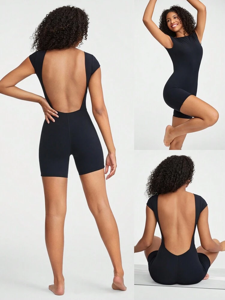 6" FeatherFit™ Backless Full Coverage Sports Romper Low Impact Yoga Pilates Daily