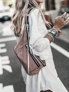 女式纯色简约休闲长袖纽扣衬衫 - 白色 - 查看 2