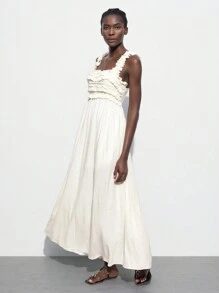 Maija 2025 Spring/Summer & Early Autumn Independence Day July Outfit Graduation Season Ruffle Drawstring A-Line Long Dress For Women, Casual Vacation Beach Cruise Travel