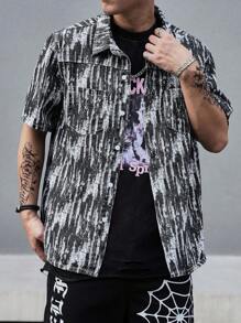 Manfinity Homme Men Allover Print Flap Pocket Denim Shirt Without Tee For Summer - Multicolor - View 7