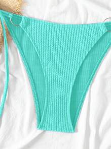 SHEIN Swim 2026 Spring/Summer Mint Blue Thin Strap Halter Circular Ring Decor Side Tie High Cut Thong Bikini 2-Piece Swimsuit - Mint Blue - View 4