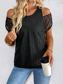 SHEIN LUNE Maglietta Nera Trasparente Falsa Due Senza Spalline In Pizzo Estivo Da Donna - nero - Visualizzare 5