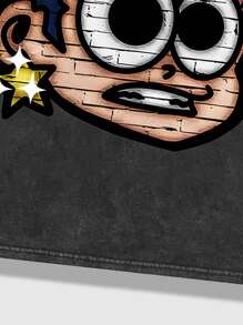 ROMWE MEN Street Life Herren Sommer Rundhals Kurzarm Lässig T-Shirt mit Cartoon Charakteren Muster, Schule - Schwarz - Übersicht 5