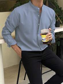 DAZY Men Solid Button Up Long Sleeve Shirt,Fall Clothes Business Attire - Baby Blue - View 5