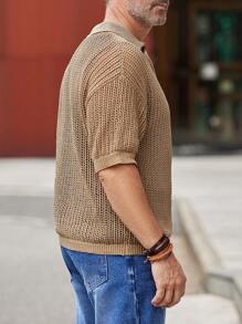 Manfinity Homme Men Polo Neck Drop Shoulder Knit Top - Khaki - View 4