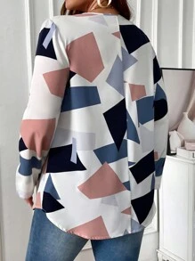 EMERY ROSE Plus Geo Print Roll Tab Sleeve Blouse