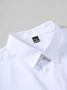 Manfinity Mode Men Solid Button Up Long Sleeve Collar Shirt, For Old Money Men, Work, Husband, Daddy