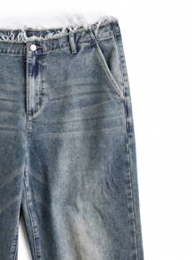 NEON BLANC X DUSTIN EDWARD 设计师纯色阔腿牛仔裤，带口袋，休闲 - 藍色 - 查看 10