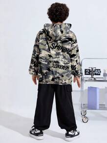 SHEIN 2pcs Tween Boys Extended Size Camo Printed Hooded Pullover And Cuffed Sweatpants Suit,Back-To-School Autumn Casual Loose Top Set For Daily Leisure - Multicolor - View 2
