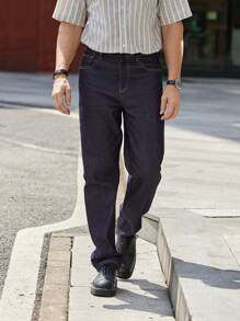 Manfinity Homme Men Solid Loose Fit Denim Jacket & Jeans - Dark Wash - View 5