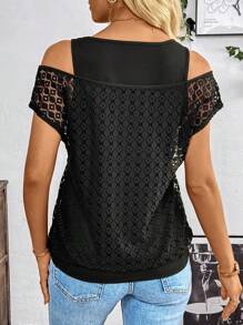 SHEIN LUNE Maglietta Nera Trasparente Falsa Due Senza Spalline In Pizzo Estivo Da Donna - nero - Visualizzare 2