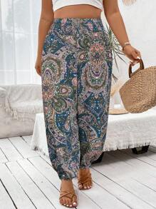 SHEIN Holidaya Plus Paisley Print Carrot Pants - Multicolor - View 5