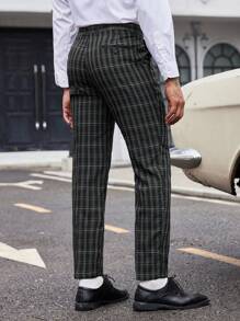 Manfinity Mode Men Plaid Print Slant Pocket Suit Pants - Black - View 2