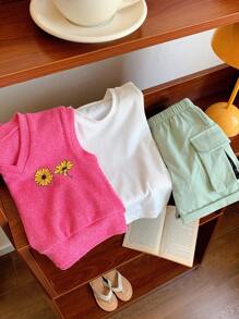 Baby Boys' Casual Daisy Ribbed Top With Utility Shorts, Fashionable And Stylish - Multicolor - View 3