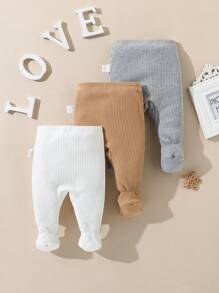 SHEIN Juego de 3 piezas de leggings de punto elásticos de unicolor a juego para bebé recién nacido niño/niña