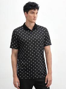 AKNOTIC Business Casual Men's Knitted Pattern Printed Slim Fit Short Sleeve Polo Shirt, Suitable For Summer