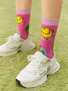 Mr Men Little Miss X SHEIN 2 Pairs Women's Cartoon Printed Mid-Calf Socks - Multicolor - View 4